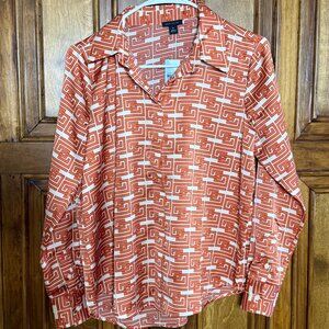 Ann Taylor Orange Button Down Shirt with Notched Collar Long Sleeve S Petite